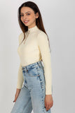 Elegant Turtleneck Blouse with Ribbed Fabric and Zircons