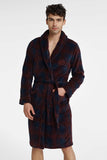 Elegant Burgundy and Navy Blue Men's Bathrobe with Pockets