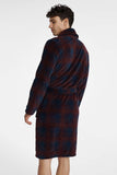Elegant Burgundy and Navy Blue Men's Bathrobe with Pockets