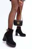 Stylish Eco-Suede Women's Heeled Boots with Gold Buckle