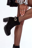 Stylish Eco-Suede Women's Heeled Boots with Gold Buckle