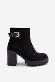 Stylish Eco-Suede Women's Heeled Boots with Gold Buckle