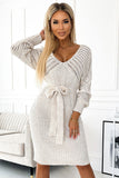 Beige Openwork Long Sleeve Dress with Stylish Neckline