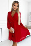 Elegant Red Chiffon Dress with Long Sleeves and Neckline