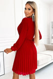 Elegant Red Chiffon Dress with Long Sleeves and Neckline