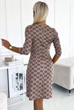 Beige Trapeze Dress with Gold Locks and 3/4 Sleeves