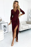 Glitter Maxi Dress with Envelope Neckline and Leg Slit
