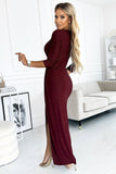 Glitter Maxi Dress with Envelope Neckline and Leg Slit