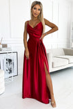Elegant Satin Maxi Gown with Straps and Slit in Red