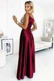 Elegant Burgundy Satin Maxi Gown with Slit and Straps