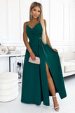 Elegant Green Maxi Dress with Straps and Slit Detail