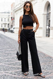 Elegant Straight-Leg Cropped Pants with High Waist Design