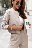 Elegant Short Cut Bomber Jacket with Gold Snaps