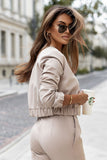 Elegant Short Cut Bomber Jacket with Gold Snaps