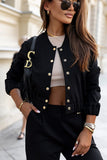 Elegant Gold Snap Bomber Jacket with Elastic Cuffs