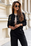 Elegant Gold Snap Bomber Jacket with Elastic Cuffs