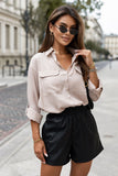 Beige Buttoned Shirt with Pockets and Roll-Up Sleeves