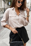 Beige Buttoned Shirt with Pockets and Roll-Up Sleeves