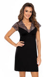 Elegant Black Viscose Chemise with Floral Embroidery