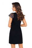Elegant Black Viscose Chemise with Floral Embroidery