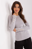 Charming Ribbed Sweater with Buttoned Sleeves for Elegance