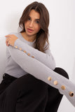 Charming Ribbed Sweater with Buttoned Sleeves for Elegance