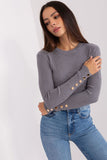 Charming Ribbed Sweater with Buttoned Sleeves for Elegance