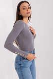 Charming Ribbed Sweater with Buttoned Sleeves for Elegance