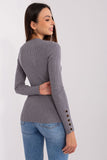 Charming Ribbed Sweater with Buttoned Sleeves for Elegance