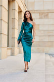 Elegant One-Sleeve Midi Dress with Slit Detail