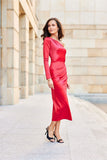 Elegant One-Shoulder Midi Dress with Satin Finish