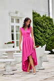 Shimmering Satin Asymmetrical Maxi Dress with Deep Neckline