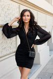 Chic V-Neck Mini Dress with Elegant Draped Skirt