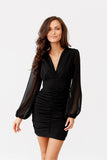 Chic V-Neck Mini Dress with Elegant Draped Skirt
