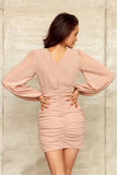 Chic V-Neck Mini Dress with Elegant Draped Skirt