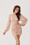Chic V-Neck Mini Dress with Elegant Draped Skirt