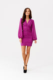 Elegant V-Neck Mini Dress with Draped Skirt and Sleeves