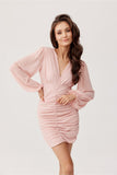 Chic V-Neck Mini Dress with Elegant Sleeves and Draping
