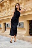 Elegant One-Shoulder Midi Dress with Subtle Slit
