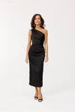 Elegant One-Shoulder Midi Dress with Subtle Slit