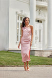 Elegant One-Shoulder Midi Dress with Subtle Side Slit