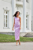 Elegant One-Shoulder Satin Midi Dress with Side Slit