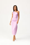 Elegant One-Shoulder Satin Midi Dress with Side Slit