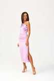 Elegant One-Shoulder Satin Midi Dress with Side Slit
