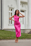 Elegant One-Shoulder Satin Midi Dress with Slit