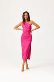 Elegant One-Shoulder Satin Midi Dress with Slit