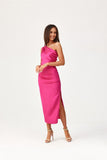 Elegant One-Shoulder Satin Midi Dress with Slit