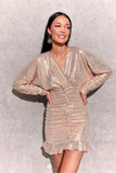 Chic Sequin Mini Dress with Flared Sleeves and Ruffled Hem
