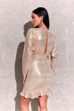 Chic Sequin Mini Dress with Flared Sleeves and Ruffled Hem