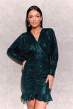 Chic Sequin Mini Dress with Ruffled Hem and Flared Sleeves